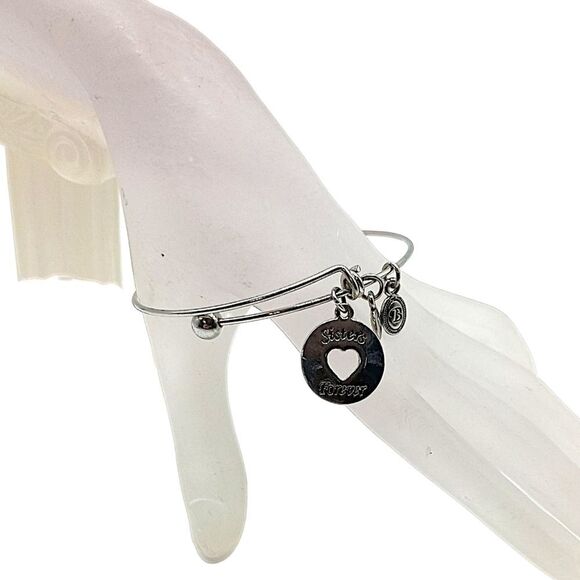Brighton Sisters Forever Bangle Bracelet Expandable Silver Tone Charm Vintage  - Picture 3 of 16